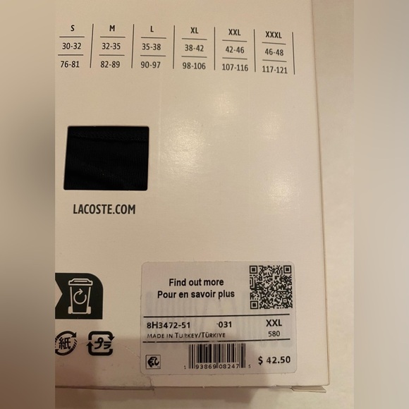 Lacoste 3 Pack Men’s Briefs Casual Cotton Stretch Black Size XXL 42-46 - Picture 3 of 5